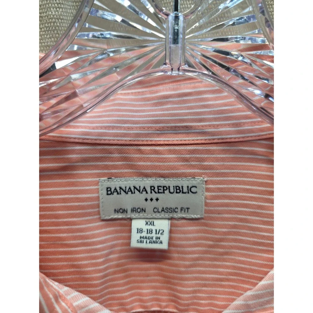 Banana Republic Mens XXL Non Iron Classic Fit Coral White Pinstripe Button Shirt